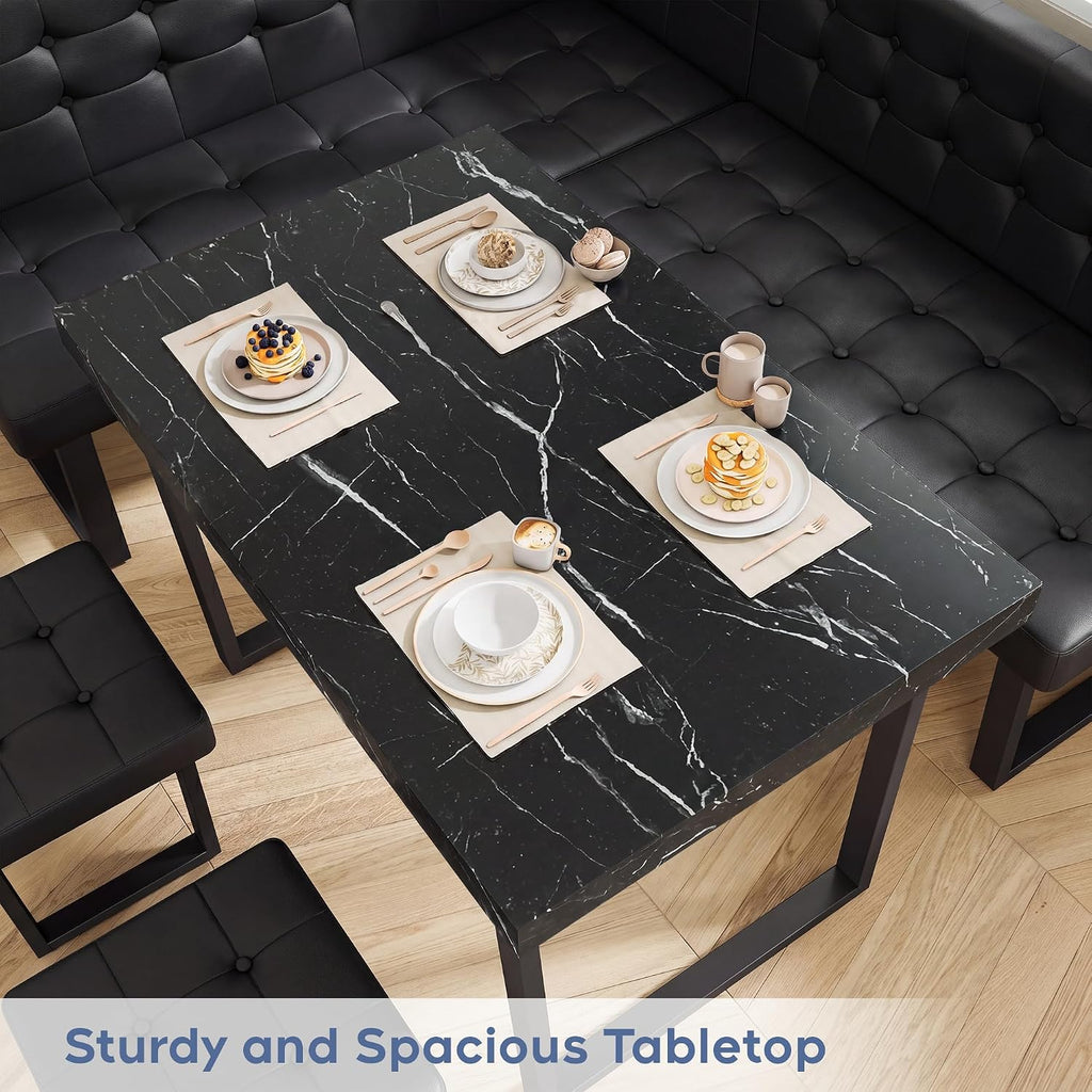 XIAO WEI Corner Dining Table Set for Small Spaces, 72 Inch Breakfast Nook with Storage Banquette, 5 Piece Dining Set with Upholstered Bench, Modern Black