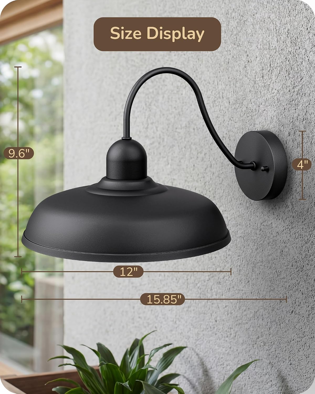 EDISHINE 2 Pack Outdoor Wall Light, 12" Farmhouse Gooseneck Barn Light