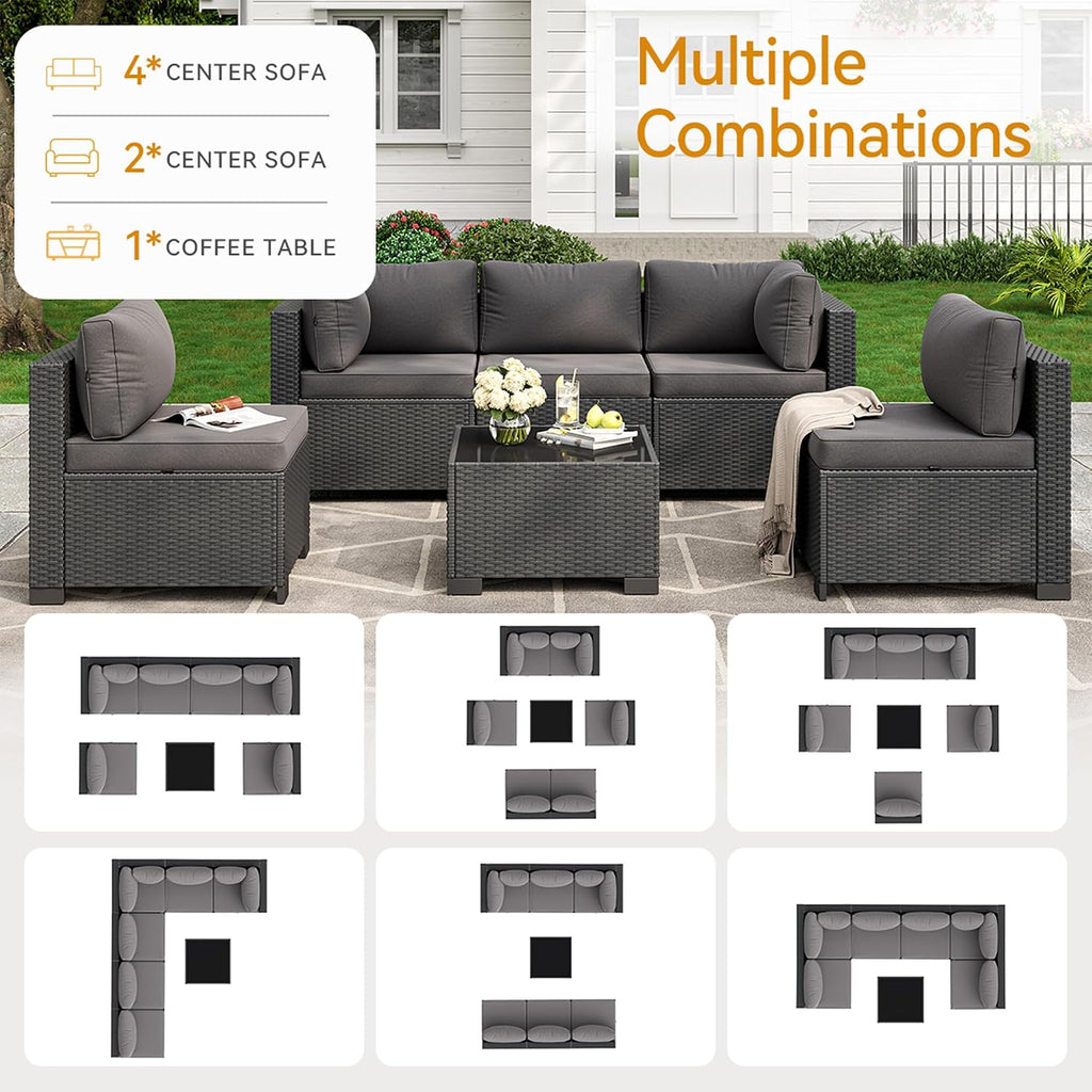 Aoxun 7-Piece Outdoor Furniture, Patio Furniture Sets with Thick Cushions, Wicker Conversation Set Sectional Sofa for Backyard, Poolside, Garden
