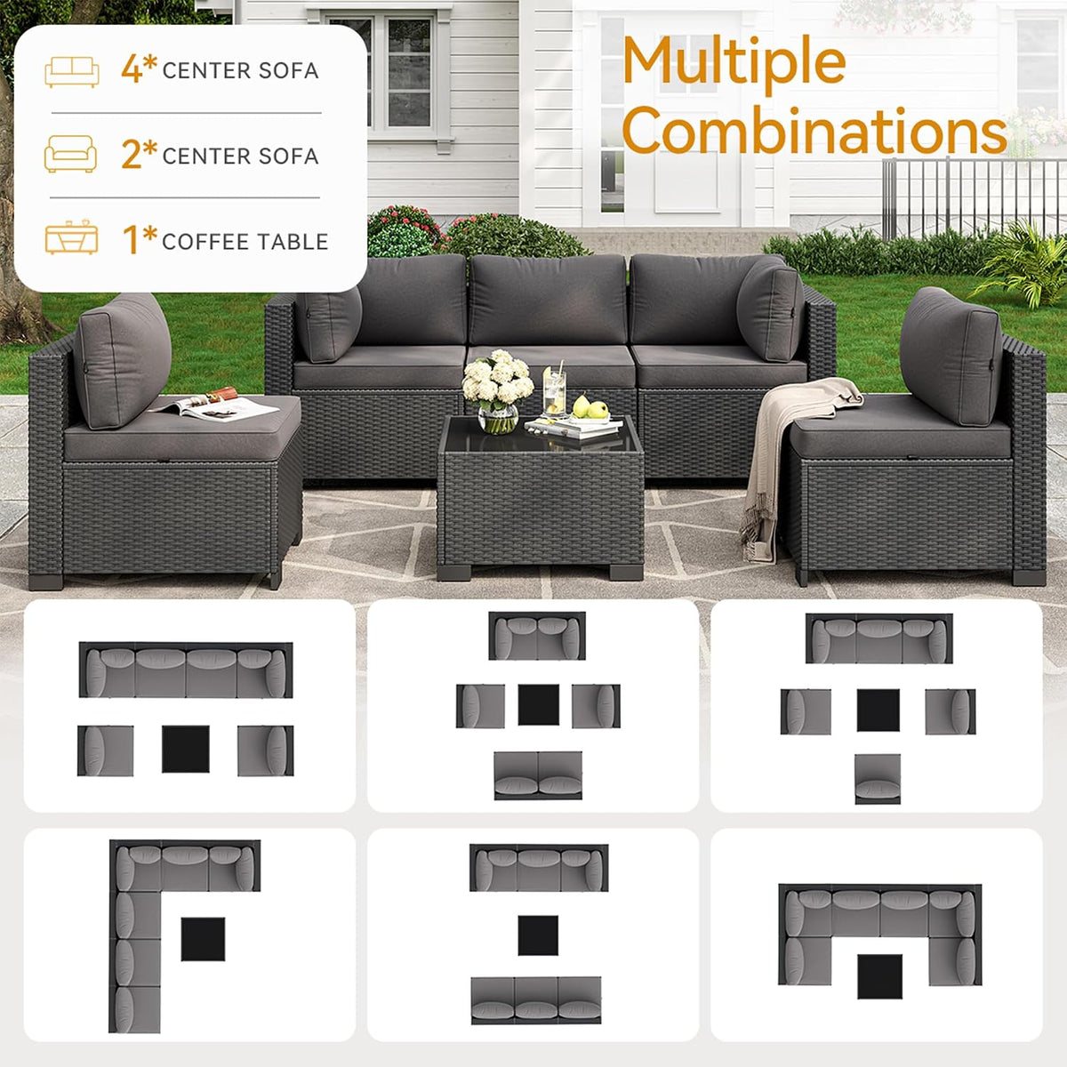 Aoxun 7-Piece Outdoor Furniture, Patio Furniture Sets with Thick Cushions, Wicker Conversation Set Sectional Sofa for Backyard, Poolside, Garden