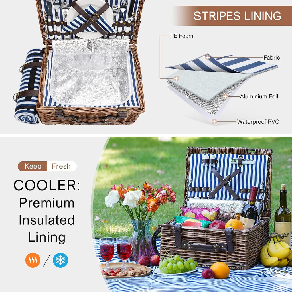 INNO STAGE Picnic Basket for 2 Person with Cooler and Blanket