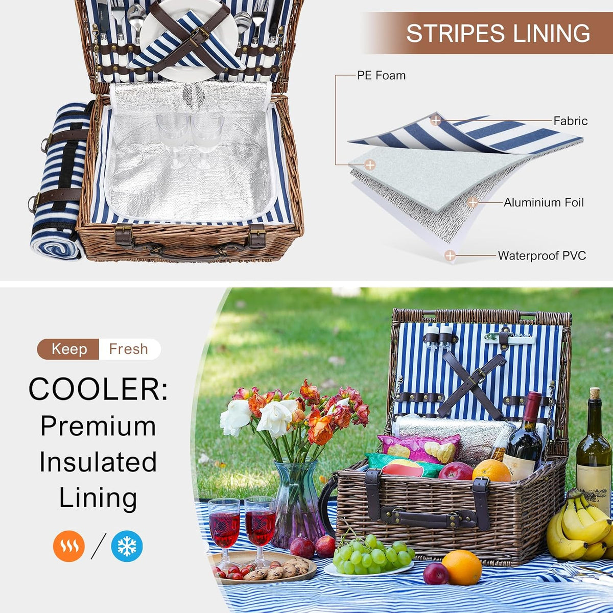 INNO STAGE Picnic Basket for 2 Person with Cooler and Blanket