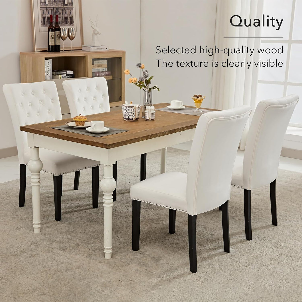 adochr Velvet Dining Chairs Set of 6, Parsons Kitchen Chair, Beige
