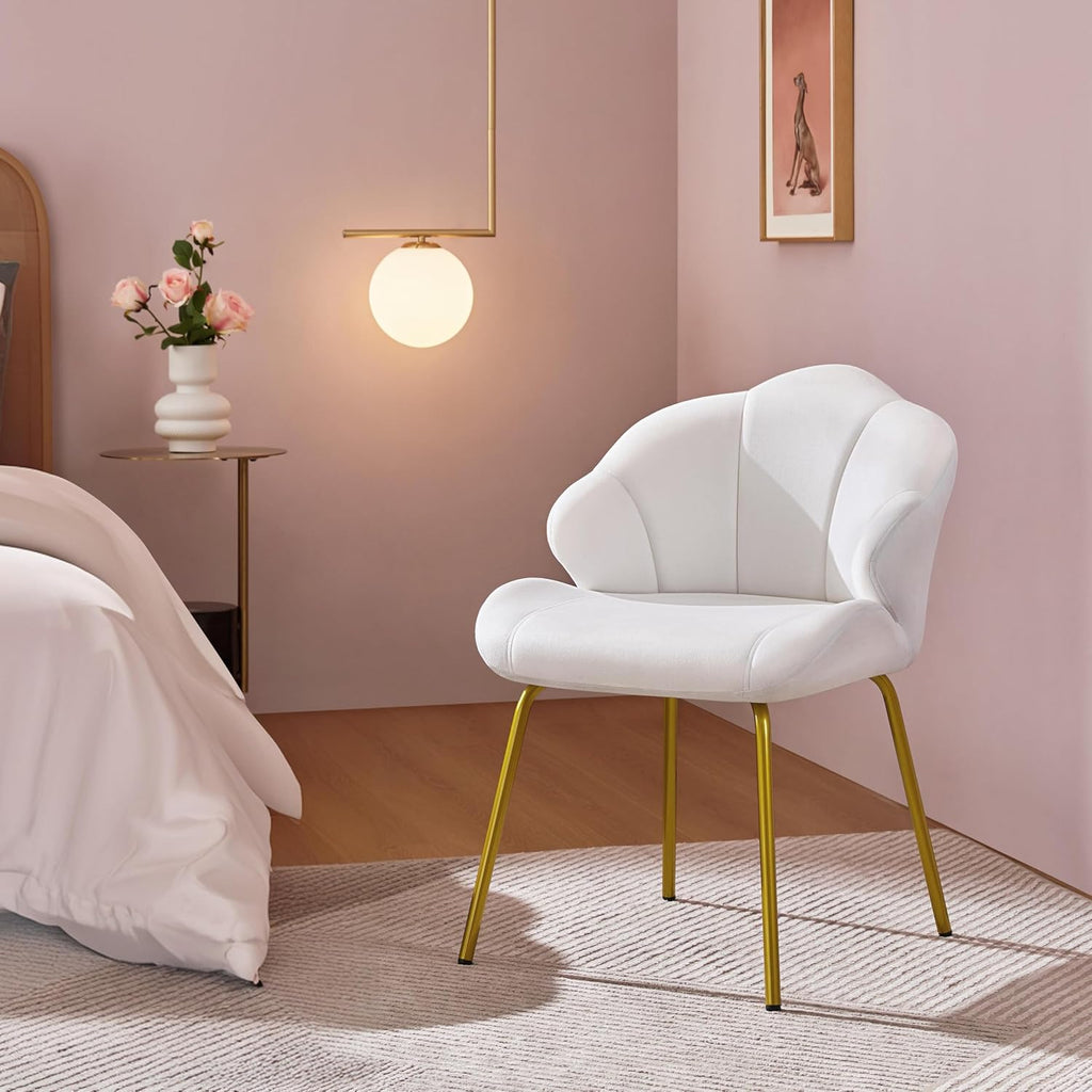 Yaheetech Vanity Chair, Shell-Shaped Accent Chair, White