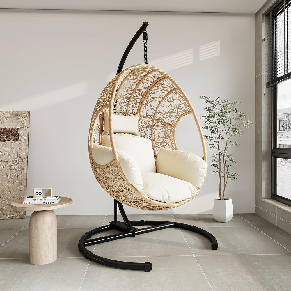 Hanging Egg Chair with Stand - Egg Swing Chair Outdoor Indoor Patio Wicker Ch...