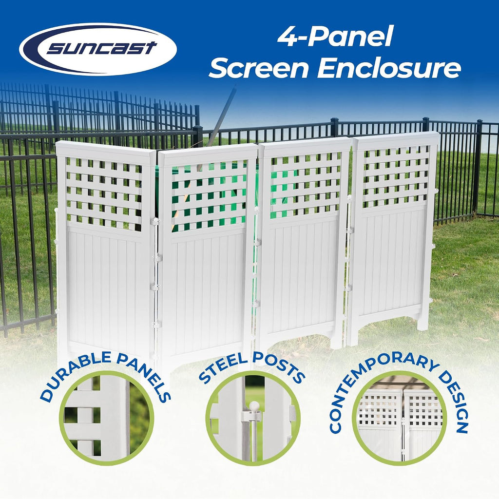 Suncast 4-Panel Outdoor Screen Enclosure - Freestanding Wicker Resin Reversible Panel Outdoor Screen - Perfect for Concealing Garbage Cans, Air Conditioners - White (4-Panels)
