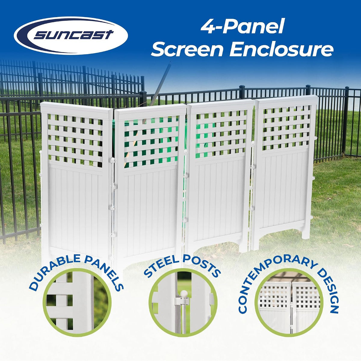 Suncast 4-Panel Outdoor Screen Enclosure - Freestanding Wicker Resin Reversible Panel Outdoor Screen - Perfect for Concealing Garbage Cans, Air Conditioners - White (4-Panels)