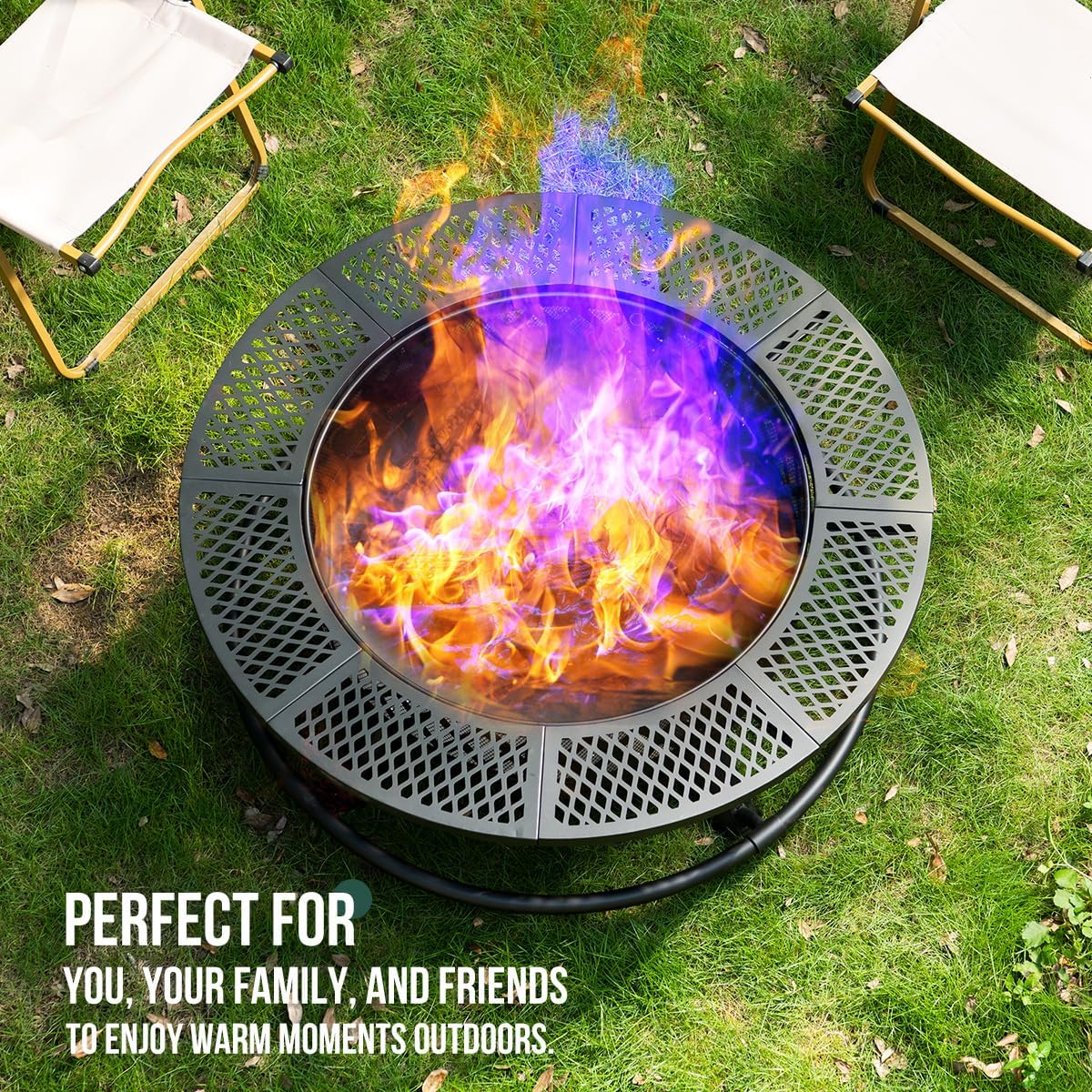 Panovue Outdoors 36 Inch Fire Pit with Grill 3-in-1 Fire Pits for Outside