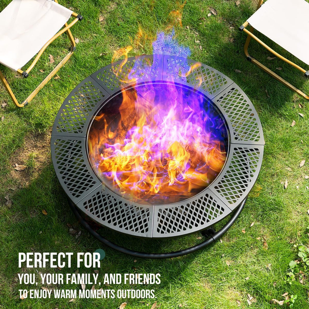 Panovue 42 Inch Outdoor Fire Pit with Grill Wood Burning 3-in-1 Firepit