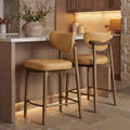 VASAGLE Wooden Bar Stools Set of 2, Synthetic Leather, Caramel Brown