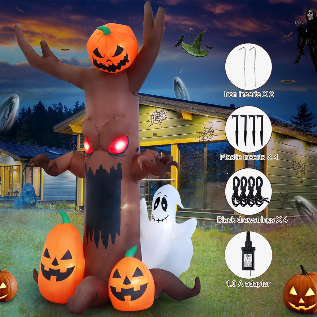 9 FT Ghost Pumpkin Tree Halloween Inflatable Decoration with LED Lights for Outdoor Patio, Garden, Lawn - Holiday Decor