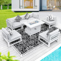 BULEXYARD 7 Piece Aluminum Patio Furniture Set with Fire Pit Table, White