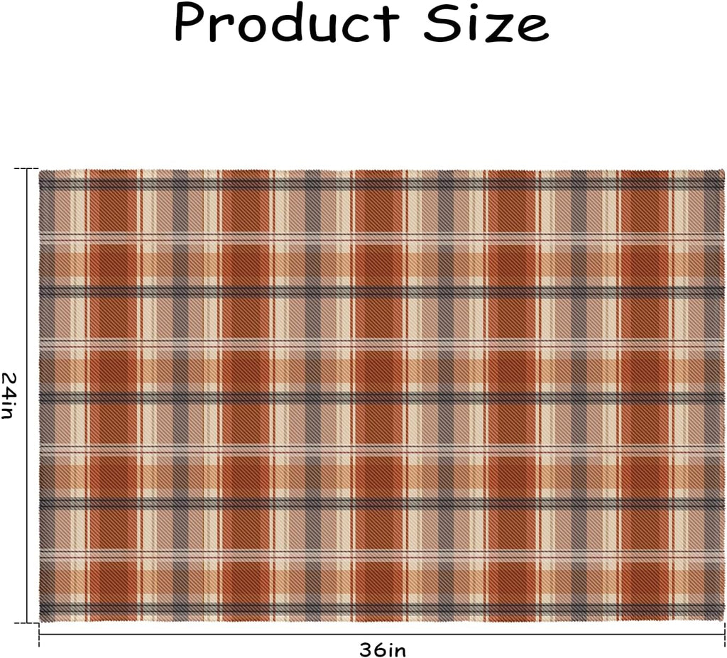 Fall Plaid Doormat Autumn Burnt Orange Buffalo Check Area Rugs 2x3 Farmhouse Thanksgiving Holiday Decorative Front Door Mat Washable Small Rugs for Entryway Bedroom Bathroom Laundry