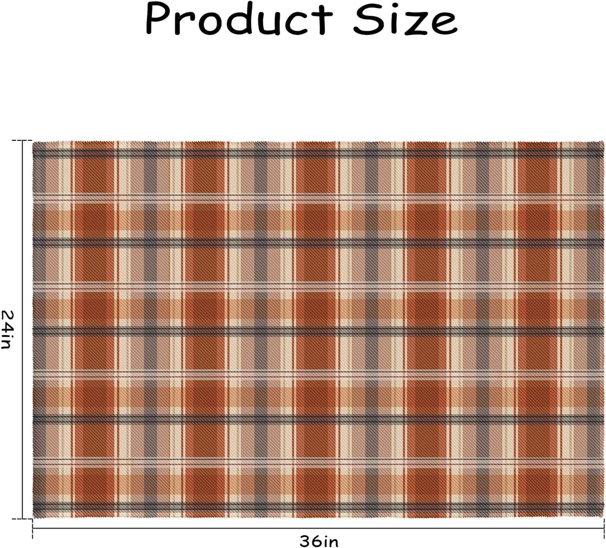 Fall Plaid Doormat Autumn Burnt Orange Buffalo Check Area Rugs 2x3 Farmhouse Thanksgiving Holiday Decorative Front Door Mat Washable Small Rugs for Entryway Bedroom Bathroom Laundry
