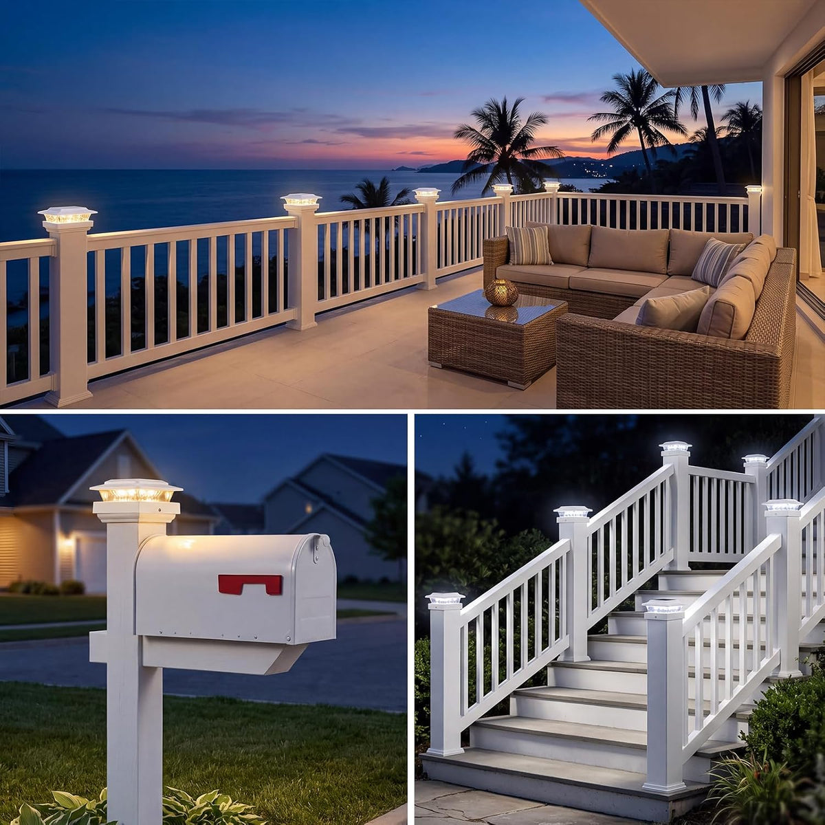 kolpop 4x4 Solar Post Cap Lights Outdoor 12Pack- 3 Color Temperatures&2 Level Brightness, IP65 Waterproof, 16 LED Fence Deck Post Light Solar Powered Only for 4×4/3.5×3.5 Wood/Vinyl Posts(White)