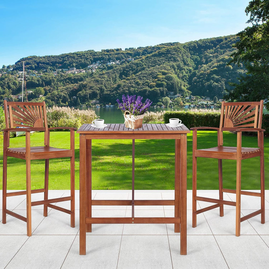 COSTWAY 3PCS Bar Table Set, Outdoor Acacia Wood Dining Set