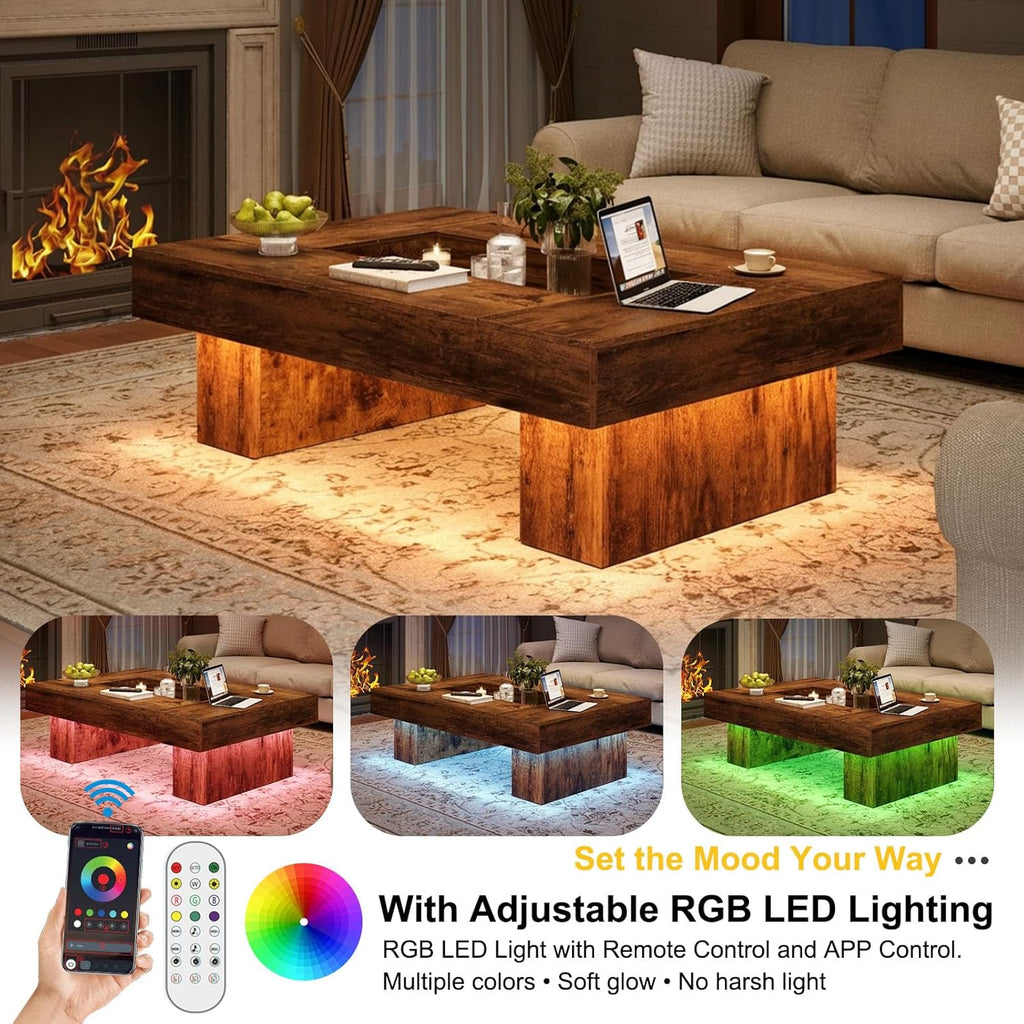 LVB 47"X31" Large Rectangle Wood Coffee Table for Living Room Rustic Brown