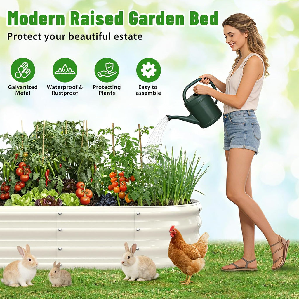 White Oval Raised Garden Bed / Galvanized Steel Planter Box,6 x 2 x 1FT