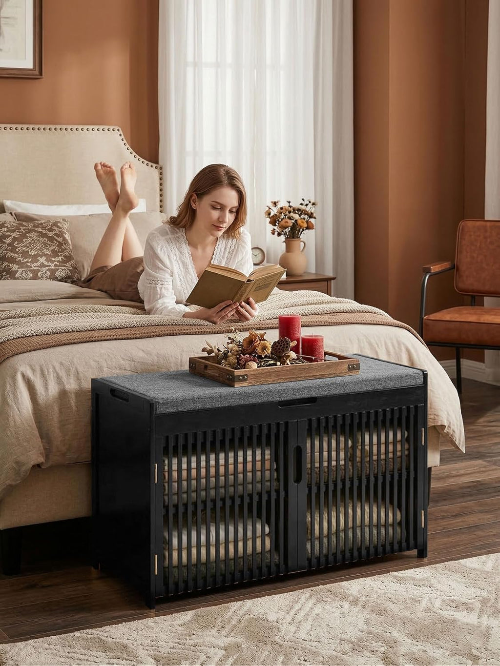 Shoe Storage Bench with Cushion, 2-Tier Bamboo Shoe Rack for Entryway