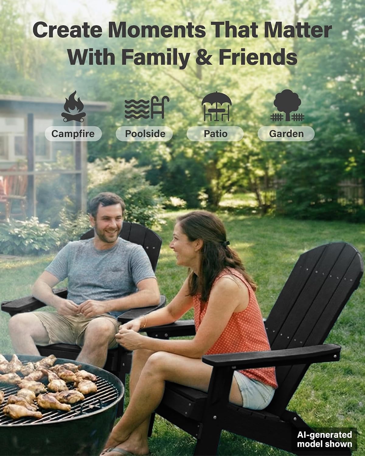 YEFU Oversized Plastic Adirondack Chair - Black