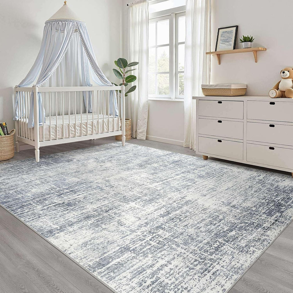 LOONGRUG 9x12 Area Rug Washable Neutral Modern Rug for Living Room Blue