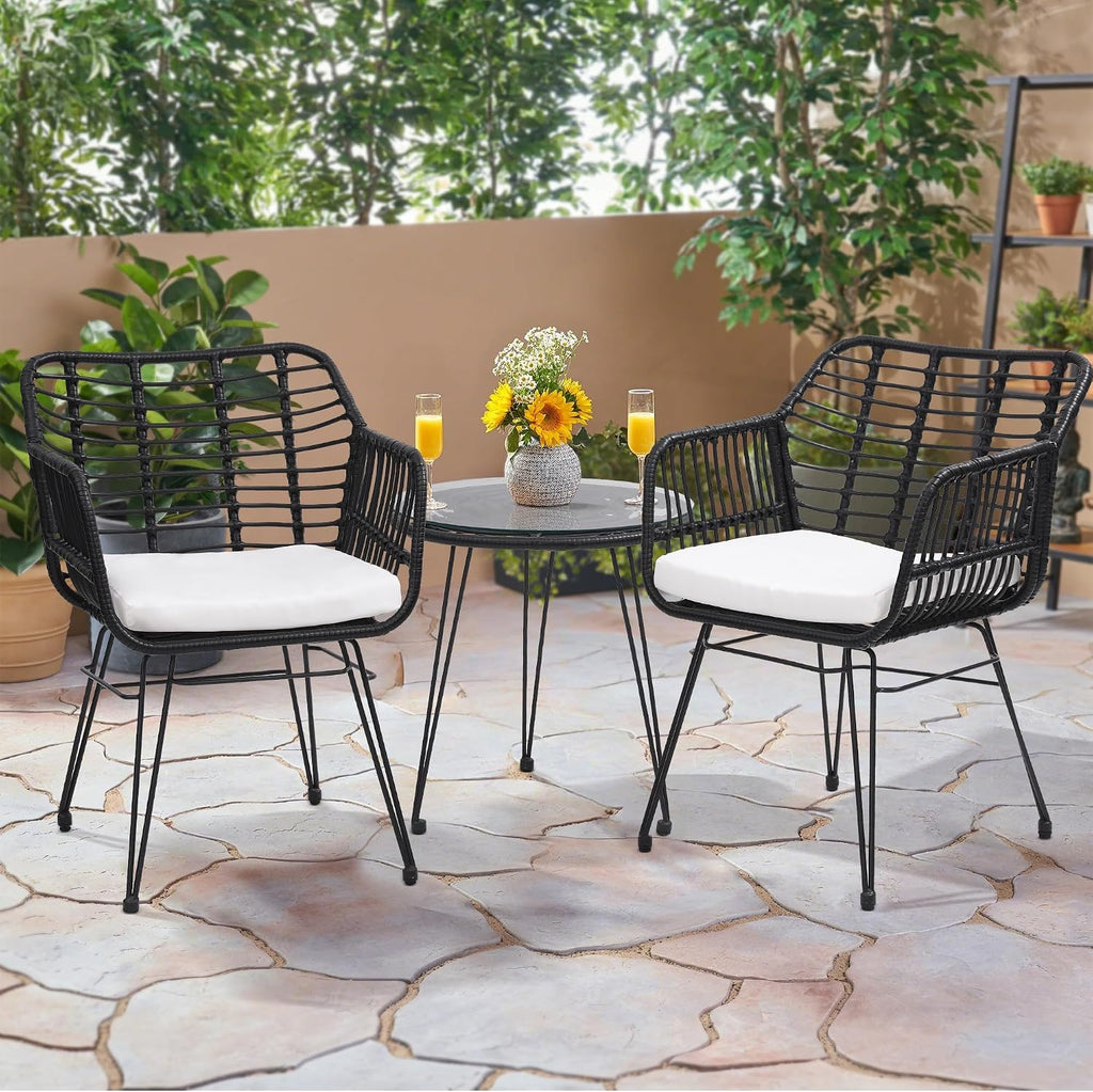 KROFEM 3 Piece Wicker Patio Bistro Furniture Set, Black