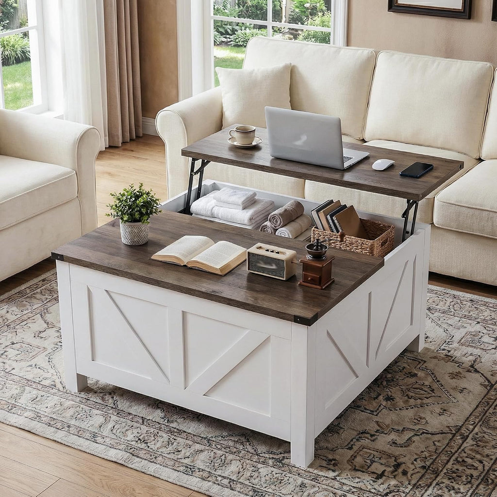 35” Farmhouse Coffee Table, Rustic Center Table for Living Room