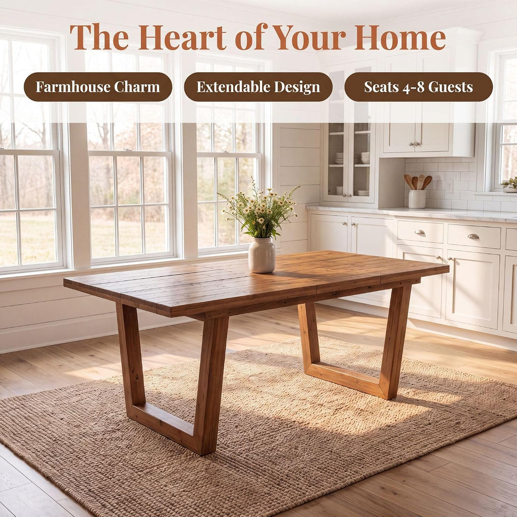 55-70.5" Extendable Dining Table Pine Expandable Dining Room Table for 4 6 8 People Large Rectangle Table Space Saving for Dining Room Living Room Home Office，Walnut