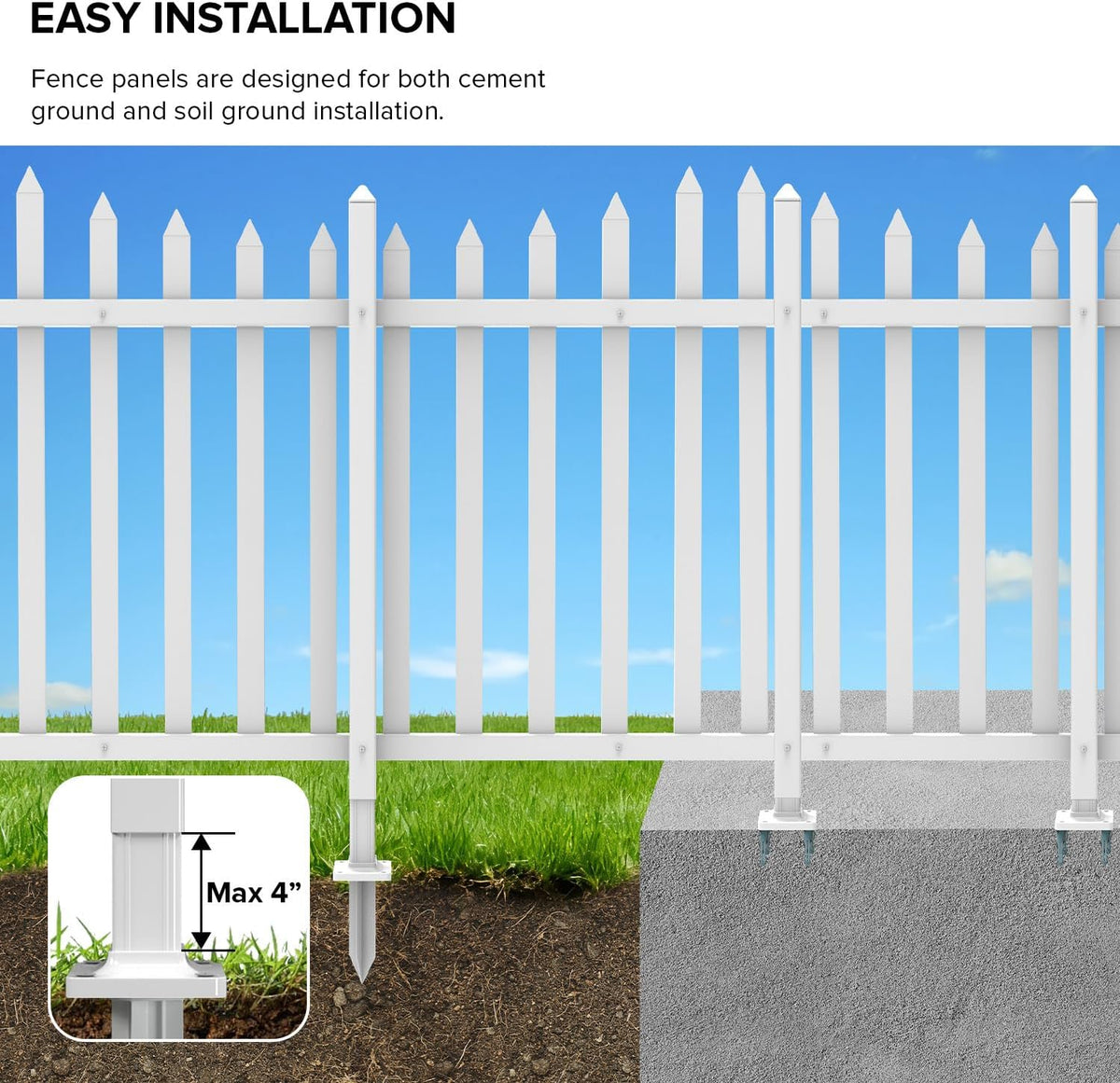 1 Set Vinyl Picket Fence Panels White 84''Wx36''H PVC Decorative Fencing Barrier for Outdoor Porch Patio Backyard Garden Pool with 20 Pickets Curved