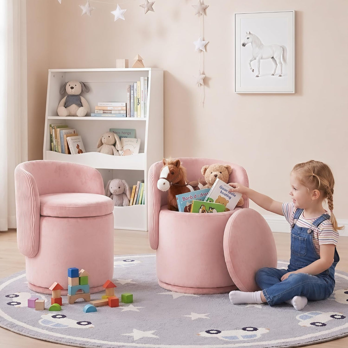 MALOL 360° Swivel Velvet Vanity Chair with Storage, Pink