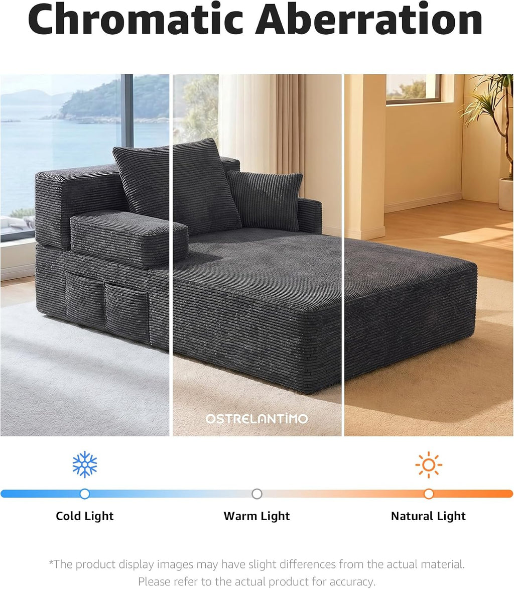 79.5" Oversized Boneless Chaise Lounge, Chaise Lounge Chair Indoor, Black