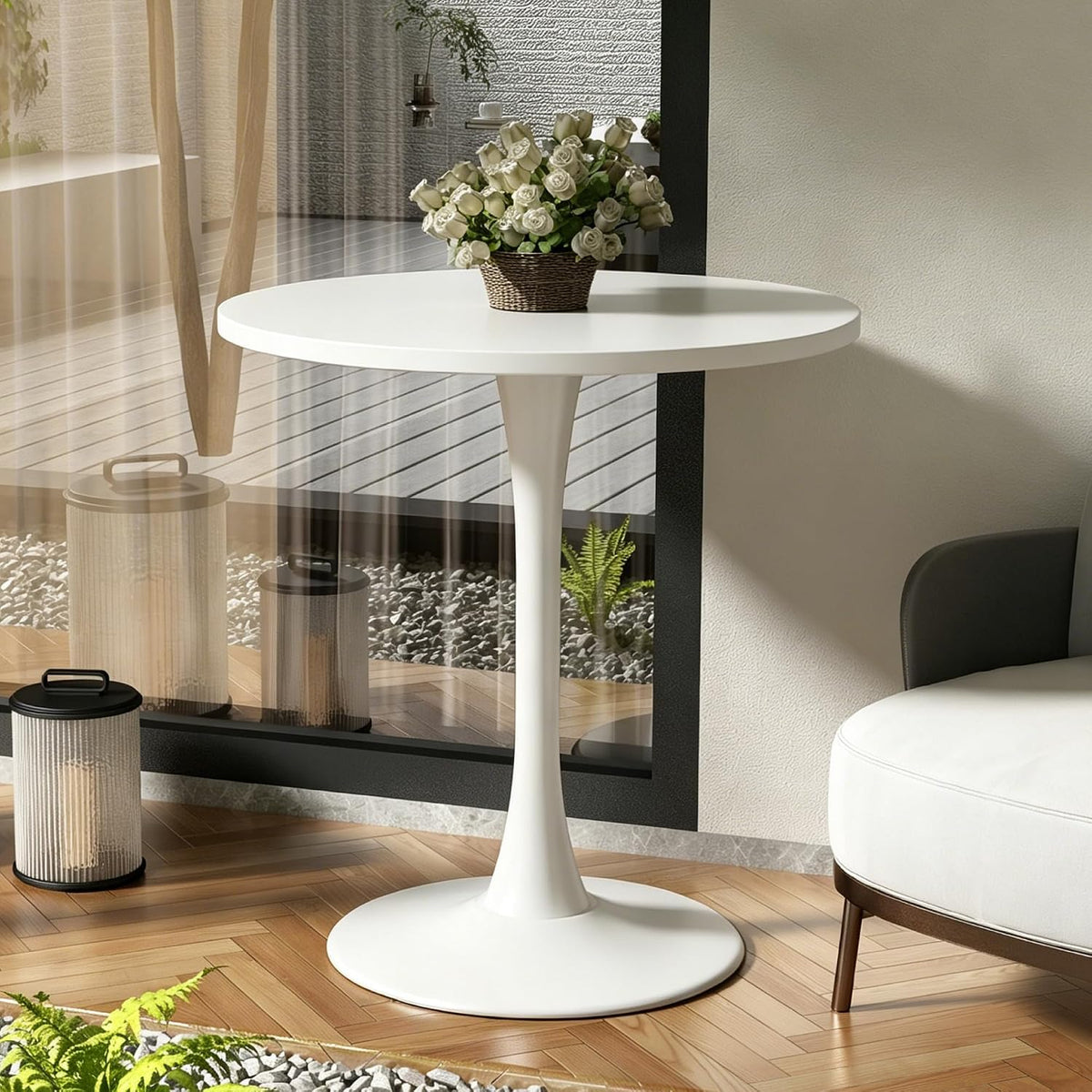 Round Dining Table 27.5" Circle Tulip Table for 4 People,White