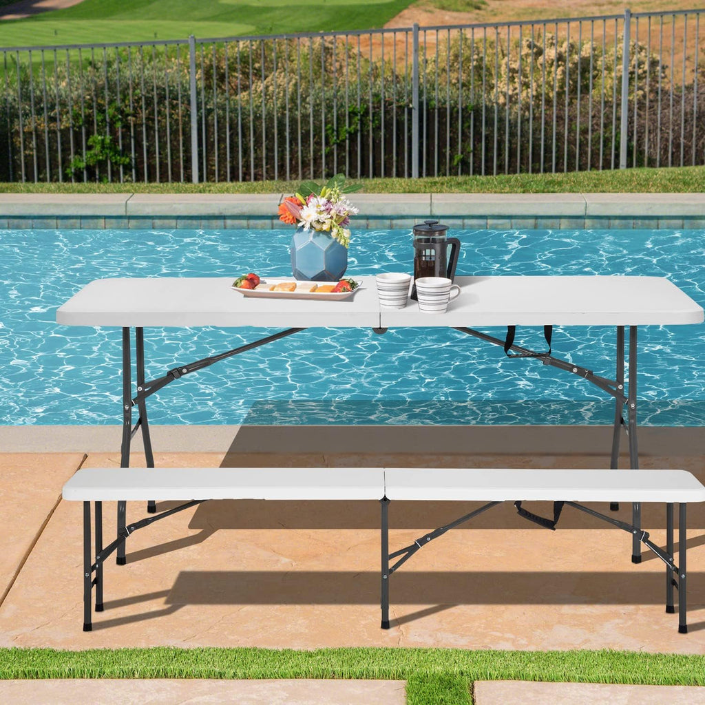 6ft plastic folding bench outdoor bench garden bench shown in use