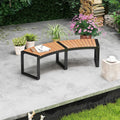 Tangkula Patio Curved Bench, Acacia Wood Fire Pit Bench w/Slatted Seat & Metal Legs, Outdoor Backless 2-Person Seating for Yard, Garden, Porch, 800 LBS Max Load, Oil Painted