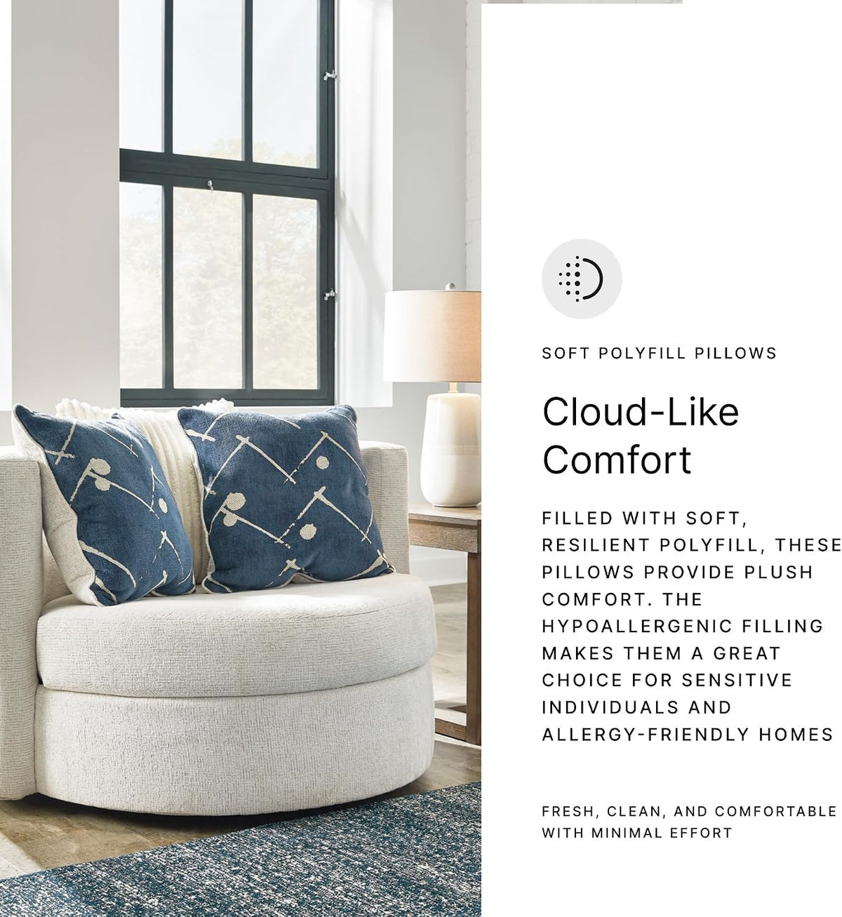 Signature Design by Ashley Oversized Round Swivel Accent Chair, Ivory