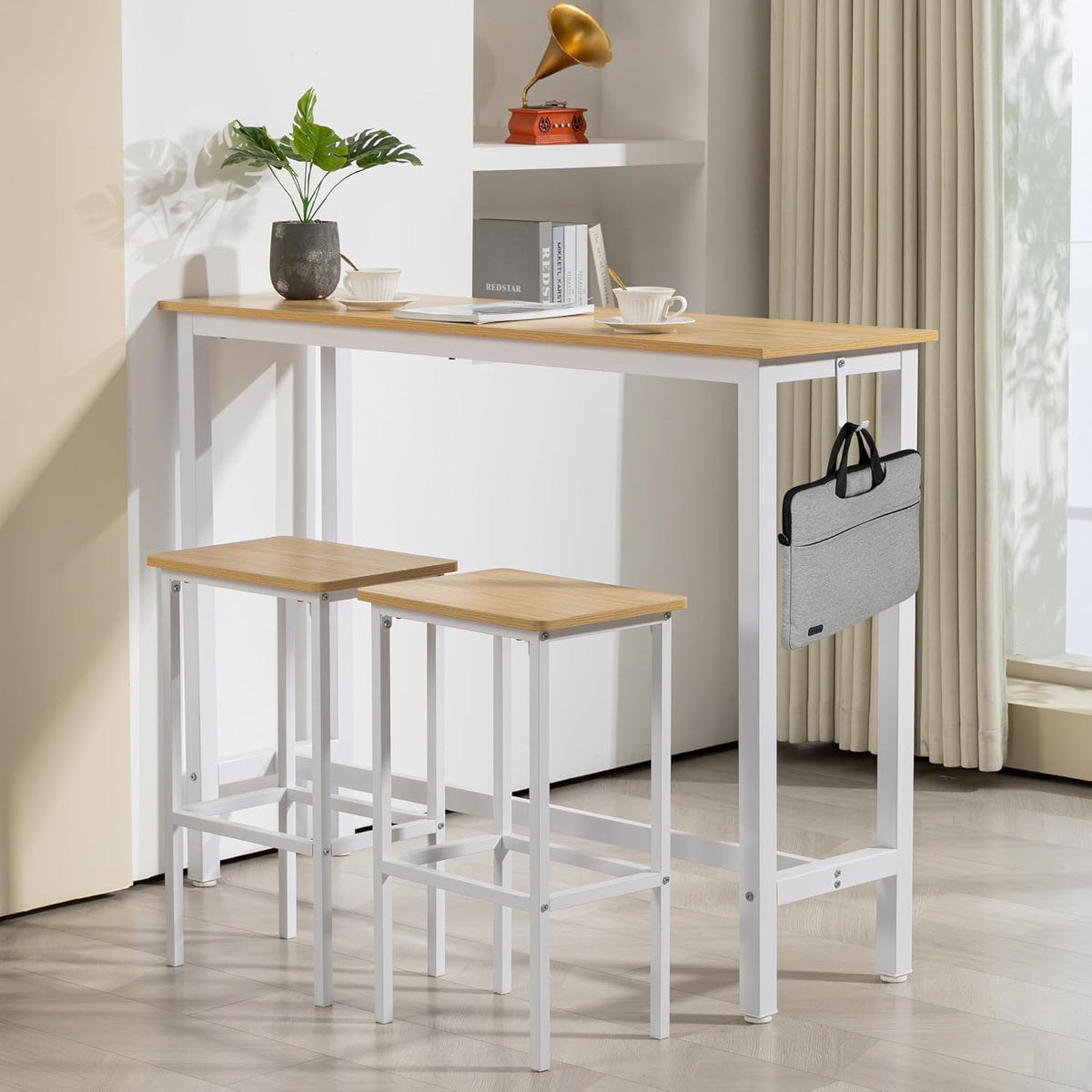 finnhomy 52.7" industrial bar table set with 2, close-up detail