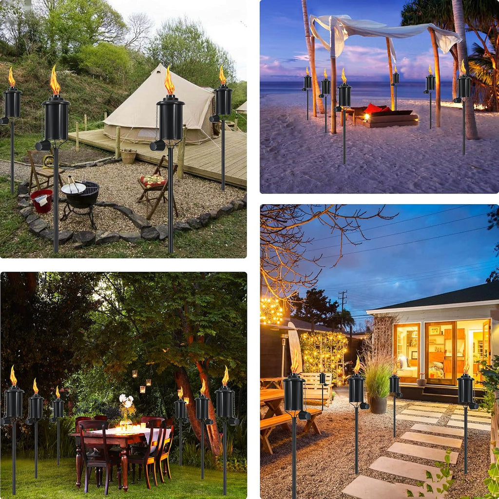 6 Pack Metal Citronella Torches, Torches Garden for Outside 60 inch Flickering Flame Citronella Outdoor Light Torch,Metal Torches for Outside, Camping Patio Pathway Table Torch(Jet Black)