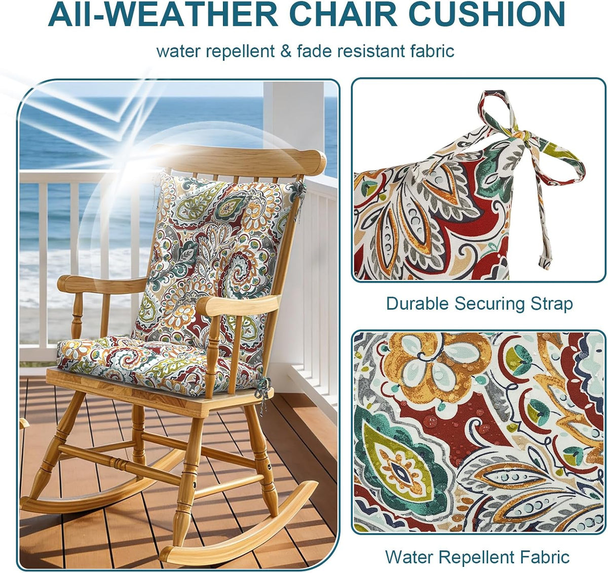DYTXIII Set of 2 Rocking Chair Cushions for Outdoor/Indoor Use,Water Resistant Tufted High Back Chair Pads for Patio,Porch,Balcony Rocker and Adirondack Furniture - Paisley Chilli