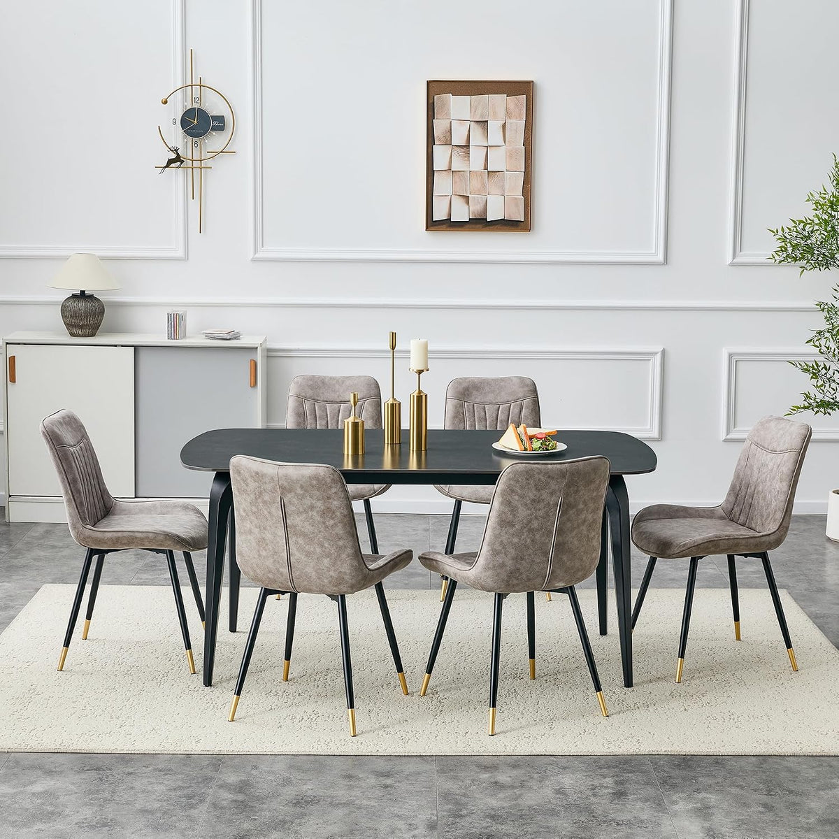 7 Piece Dining Table Set,63" Sintered Stone Table Set for 6,Rectangular Dining Table Set of 6 with Chair,Modern Dining Room Table Set for Kitchen,Office, Apartment