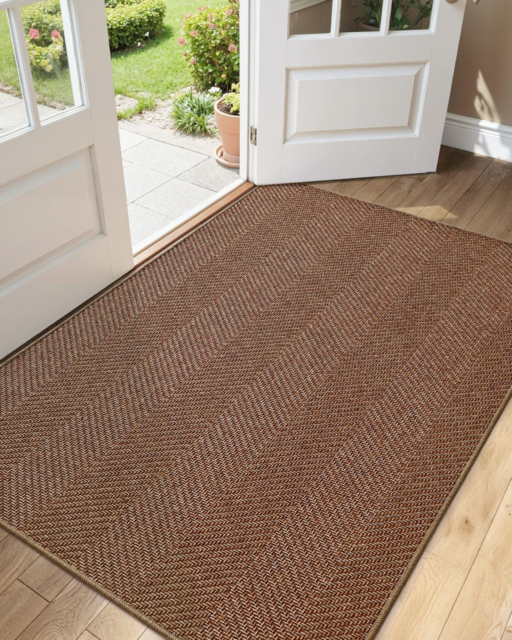 Color&Geometry Ultra Thin Indoor Door Mat 48"x72"Entrance Mat,Warm Chestnut