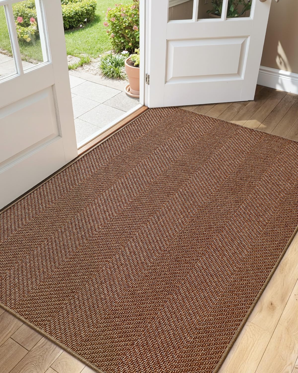 Color&Geometry Ultra Thin Indoor Door Mat 48"x72"Entrance Mat,Warm Chestnut