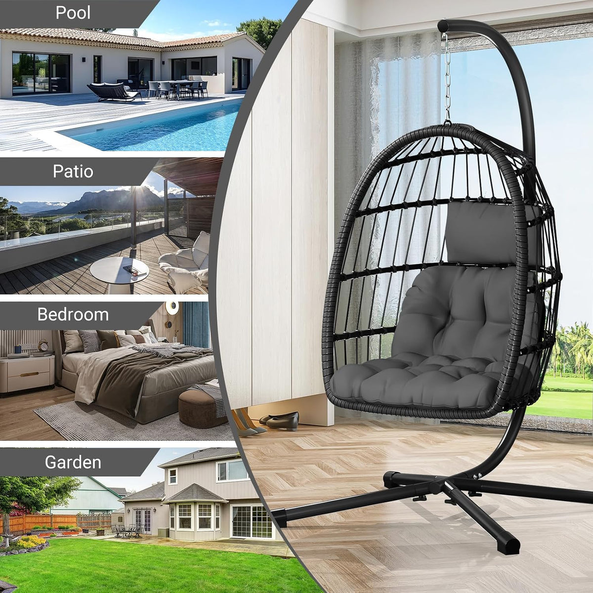 chabatree egg chair with stand,patio rattan wicker hanging, package contents