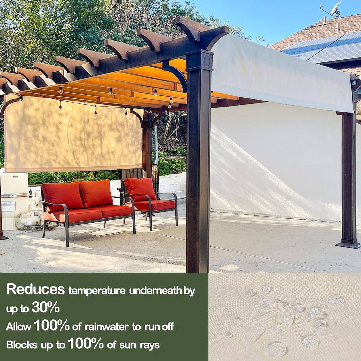 Alion Home Waterproof Pergola Cover - Universal Replacement Canopy (12' L x 9' W, Beige)