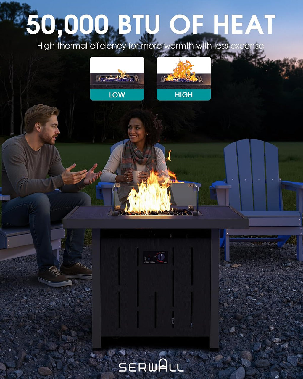 SERWALL 33" Square Outdoor Fire Pit Table with Lid, Black