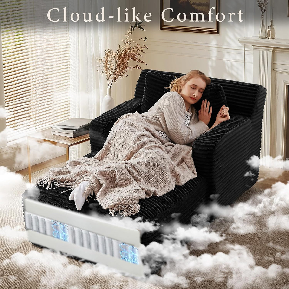 65.4" Chaise Lounge Chair Indoor, Oversized Boneless Couch
