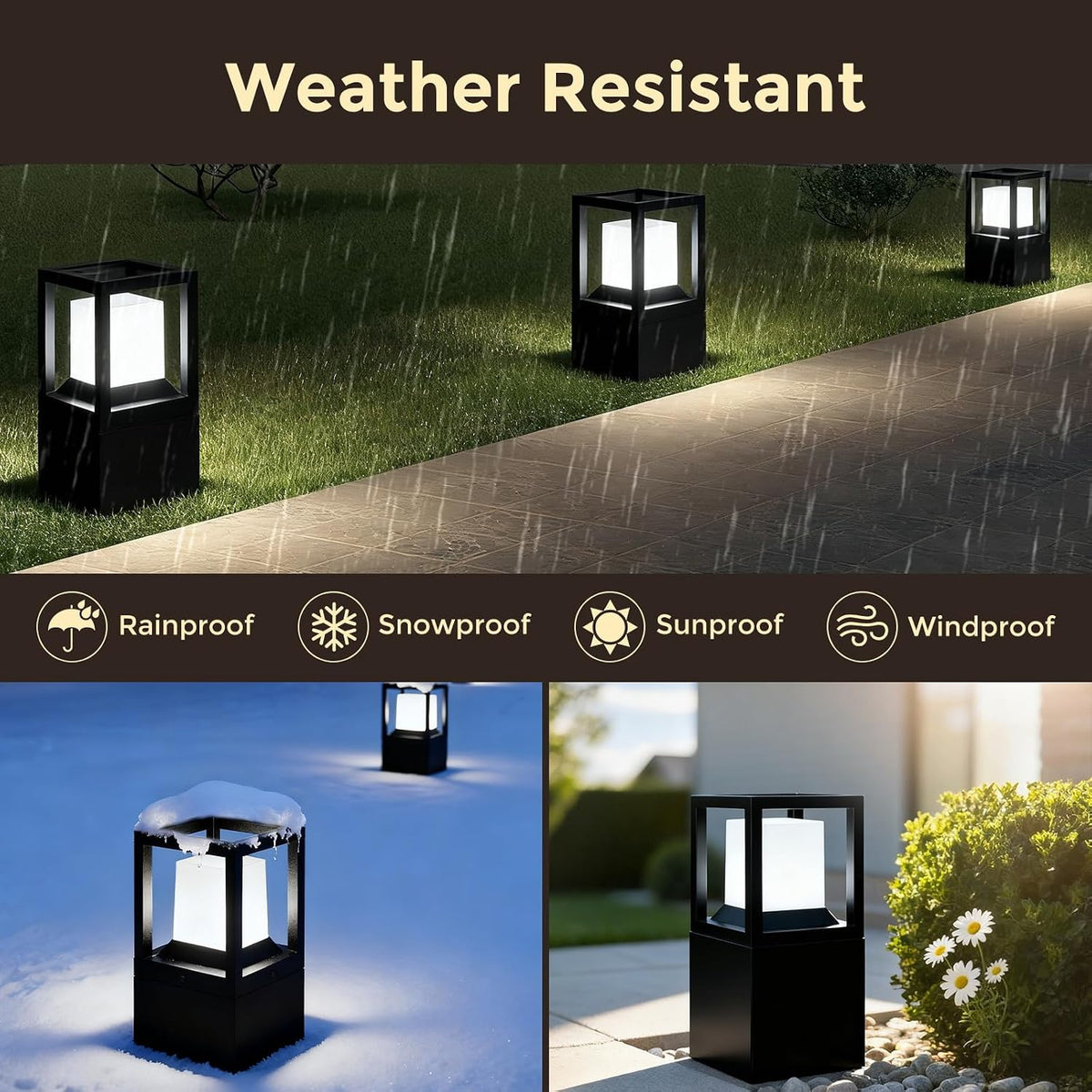 Gardencoin Landscape Bollard Lights Outdoor, Modern LED Column Light Super Bright, 12V Low Voltage Path Light, All-aluminum Waterproof Floor Pillar Lighting with E26 Replaceable Bulb, Dimmable, 4 Pack