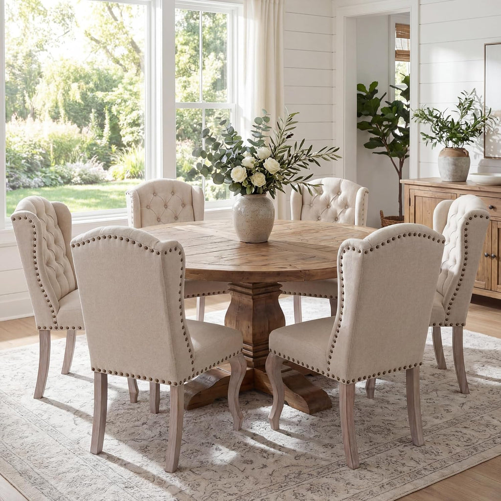 chairus Tufted Upholstered Parsons Dining Chairs Set of 6, Beige
