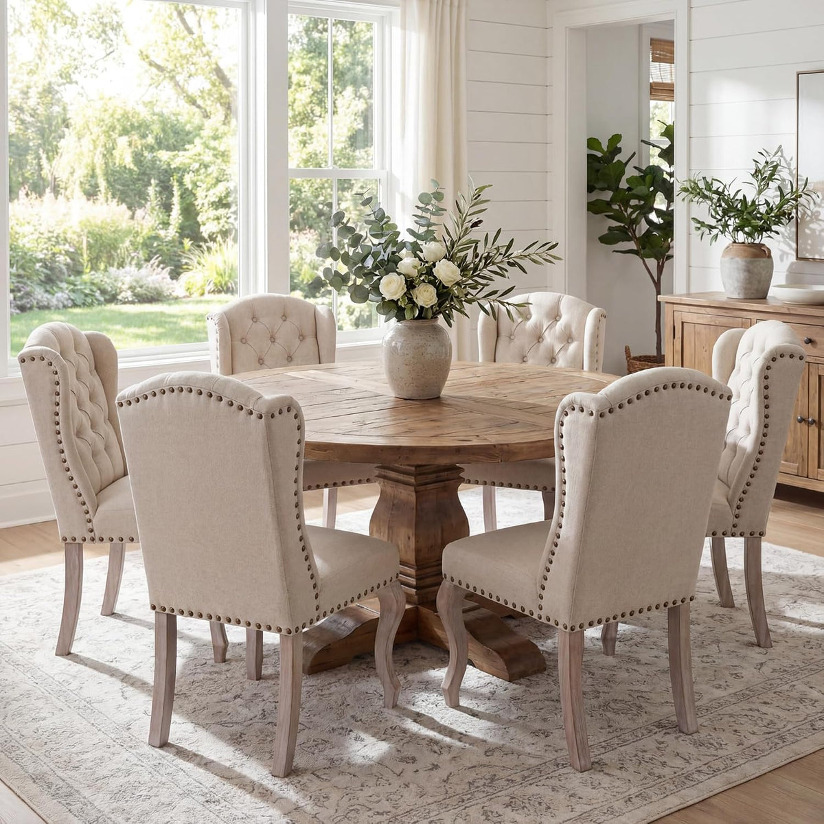 chairus Tufted Upholstered Parsons Dining Chairs Set of 6, Beige