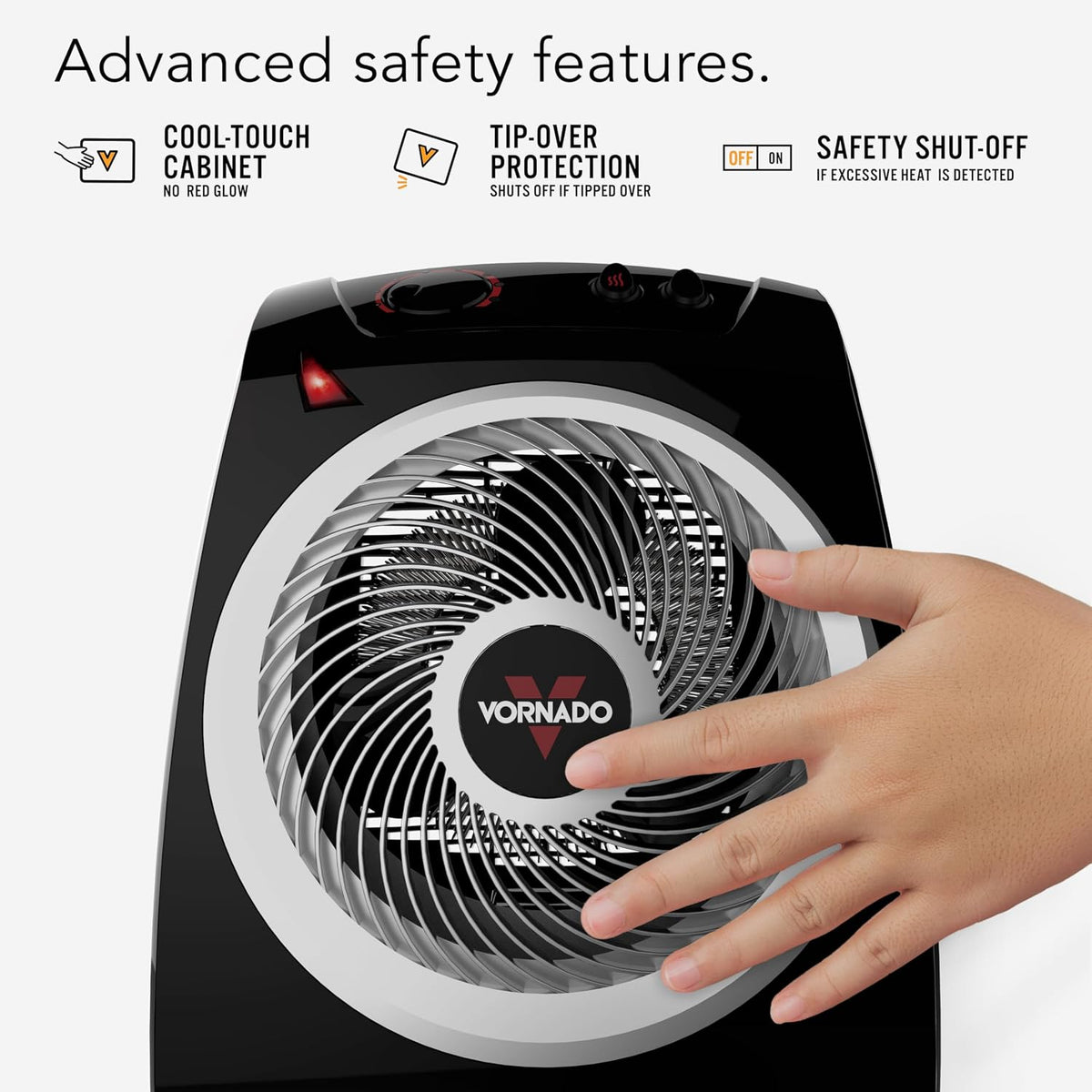 Vornado VH10 (2025) Space Heater for Indoor Use, Adjustable Thermostat, 2 Heat Settings, Advanced Safety Features, Integrated Carry Handle, Large Heater for Bedroom and Living Room, Quiet, Black
