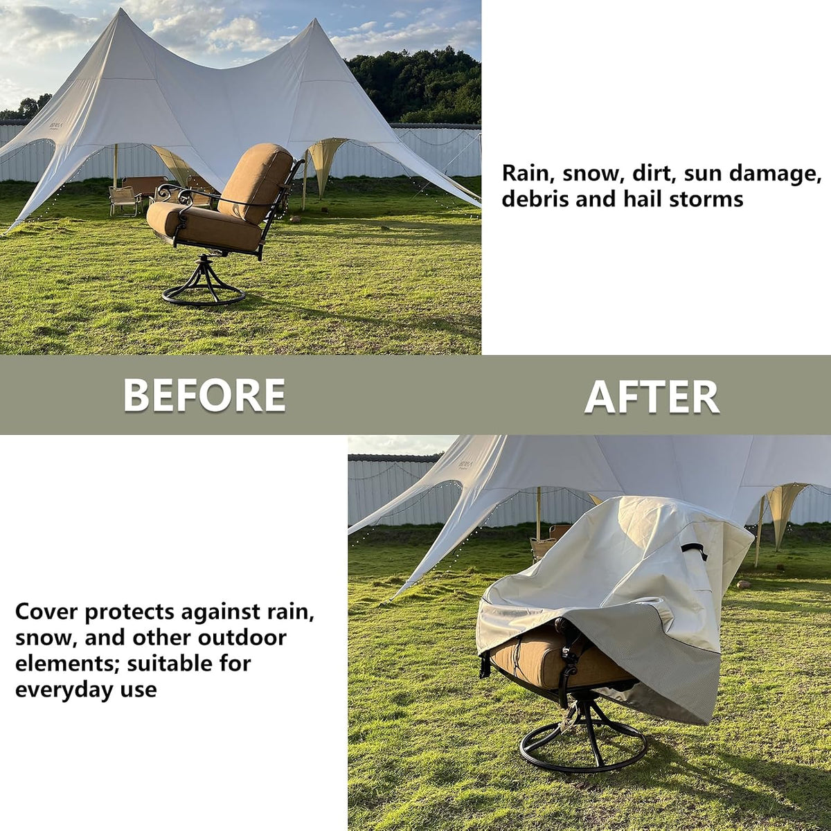 Outdoor Swivel Lounge Chair Cover 2 Pack,Waterproof Heavy Duty Outdoor Chair Covers,Patio Rocking Chair Covers for Outdoor Furniture,(30 W x 34 D x 38.5 H inches),White&Grayish Green